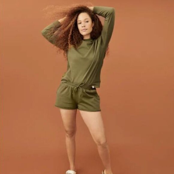 Thirdlove Weekend Terry Drawstring Lounge Shorts In Green - Picture 1 of 5